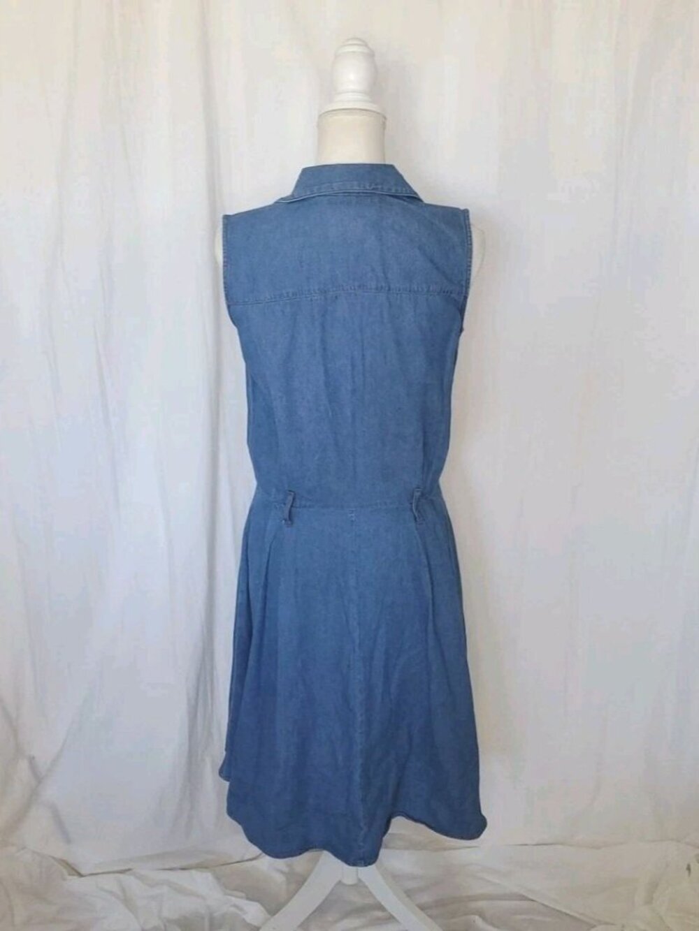 Tickets Sleeveless Button Front Denim Midi Dress Blue Sz. 10 Cottagecore Collar - Picture 6 of 12
